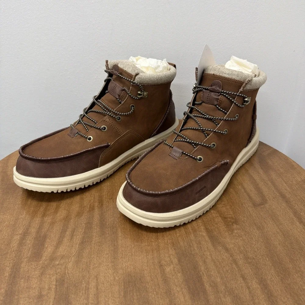 Hey Dude Men's Bradley Classic Tumbled Cognac Brown Size 14 lightweight wool‎
